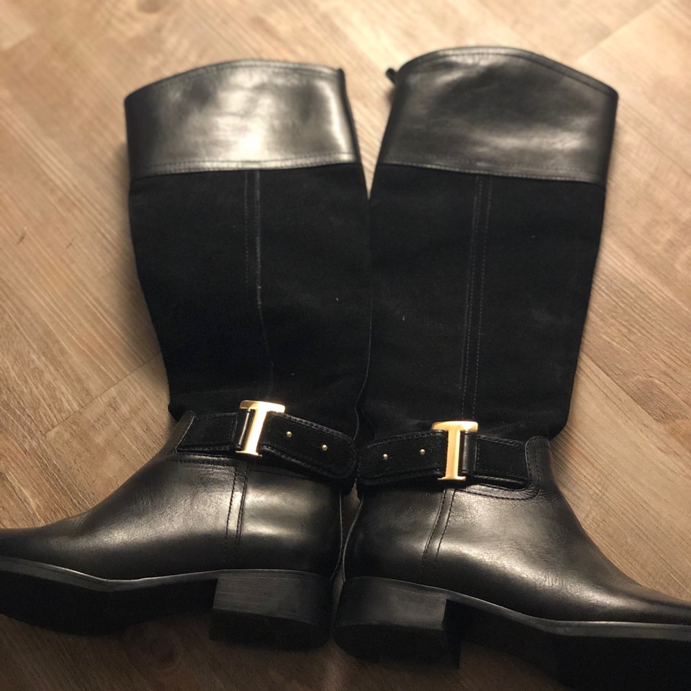 Tory Burch black leather and velvet boots